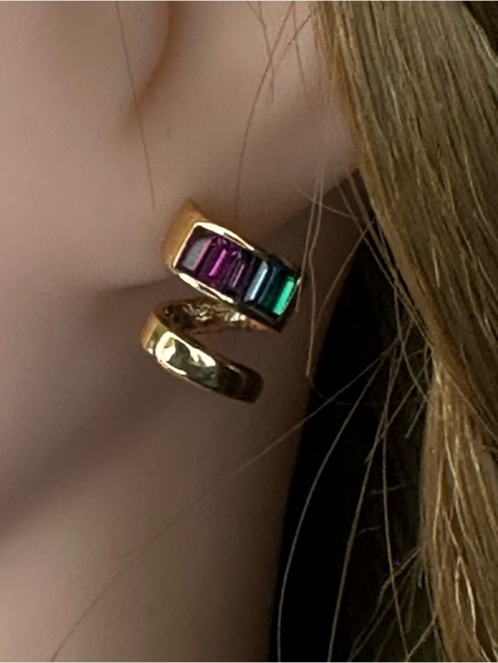Vintage Rainbow Crystal Gold Tone Earrings Retro Baguette Rhinestone Statement